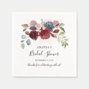 Bridal Shower Burgundy Rustic Floral Custom Napkin