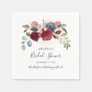 Bridal Shower Burgundy Rustic Floral Custom Napkin