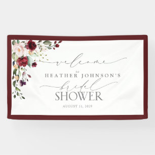 Bridal Shower Burgundy Watercolor Floral Welcome Banner