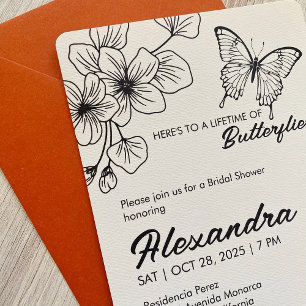 Bridal Shower Butterfly Invitation, Felt Ecru Invitation