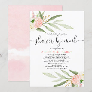 Bridal shower by mail blush pink greenery gold invitation