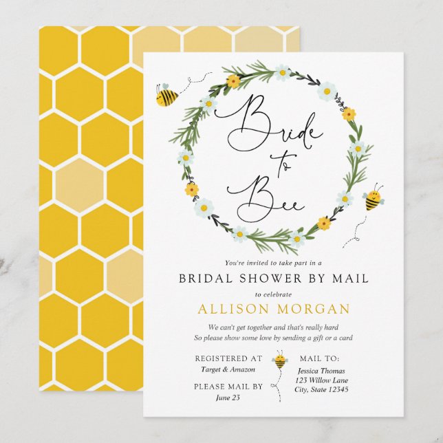 Bridal Shower by Mail Bride to Bee invitation (Front/Back)