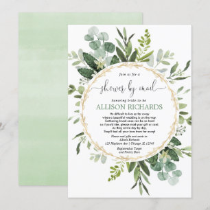 Bridal shower by mail greenery gold eucalyptus invitation