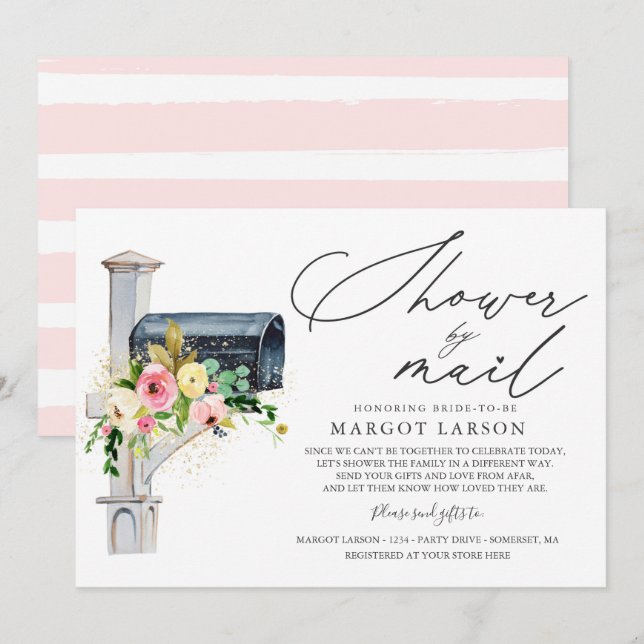 Bridal Shower By Mail Invitation Blush Pink Gold (Front/Back)