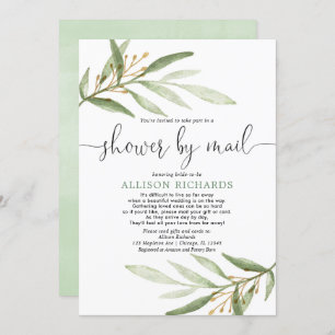 Bridal shower by mail simple greenery gold elegant invitation