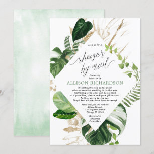 Bridal shower by mail tropical green gold invitation