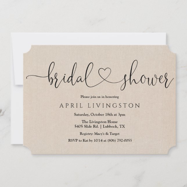 Bridal Shower Calligraphy Invitation (Front)