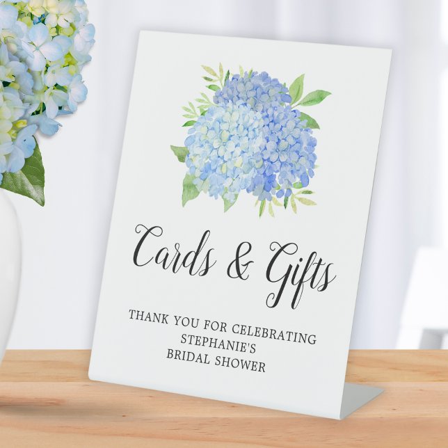 Bridal Shower Cards Gifts Blue Hydrangea Botanical Pedestal Sign (Creator Uploaded)