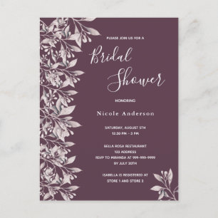 Bridal shower Cassis botanical script invitation Postcard