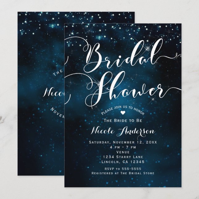 BRIDAL SHOWER Celestial Starry Blue Skies Wedding Invitation (Front/Back)