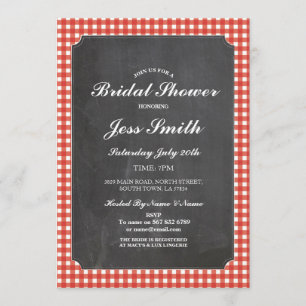 Bridal Shower Chalk Party Rustic Red Check Invite