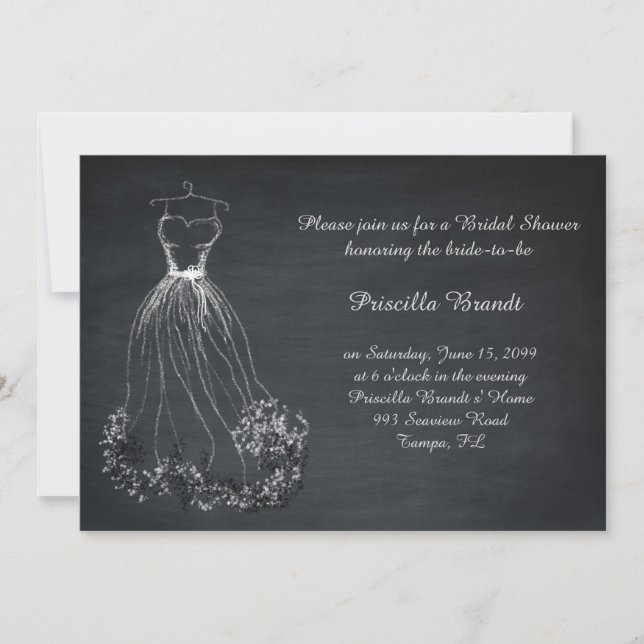 Bridal Shower, chalkboard, dreams dress stylized Invitation (Front)