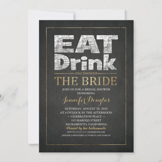 Bridal Shower Chalkboard Gold Effect Funny Vintage Invitation (Front)