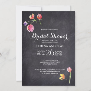 Bridal Shower, Chalkboard, Waterpaint Flower Invitation