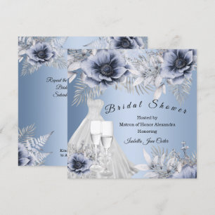Bridal Shower Champagne Blue silver Floral gown  Invitation