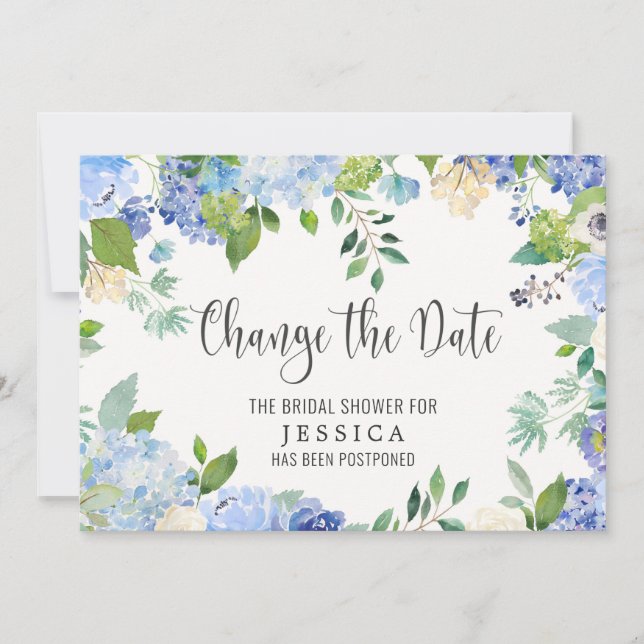Bridal Shower Change of Plans Blue Hydrangeas Invitation (Front)