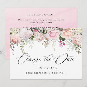 Bridal Shower Change the Date Blush Pink Flowers Invitation