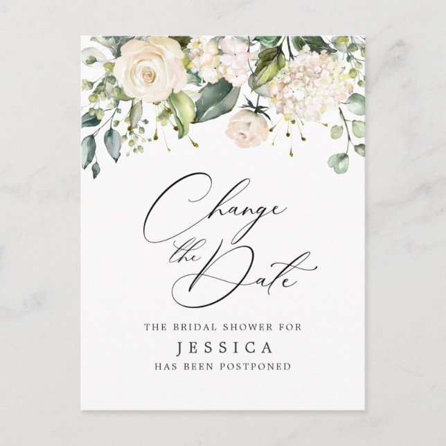Bridal Shower Change the Date Blush Pink Flowers Postcard (Front)