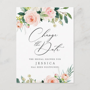 Bridal Shower Change the Date Blush Pink Flowers Postcard