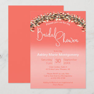 Bridal Shower Chic Living Coral Ombre Leafy Arch Invitation