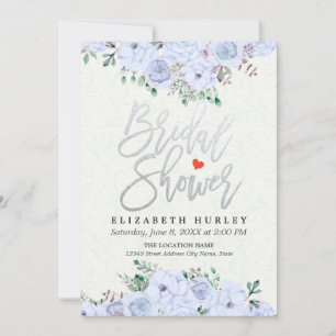 Bridal Shower Chic Silver Script Watercolor Floral Invitation