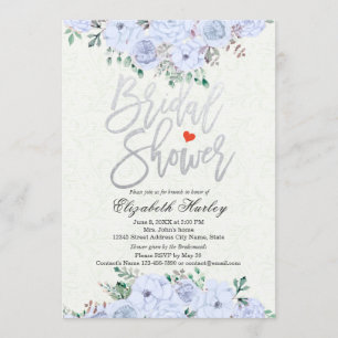 Bridal Shower Chic Silver Script Watercolor Floral Invitation