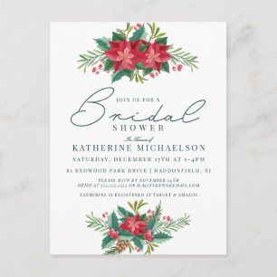 BRIDAL SHOWER Christmas Pastel Poinsettia Floral Postcard