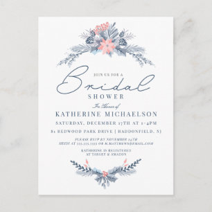 BRIDAL SHOWER   Christmas Pastel Poinsettia Floral Postcard