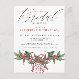 BRIDAL SHOWER Christmas Watercolor Floral Postcard