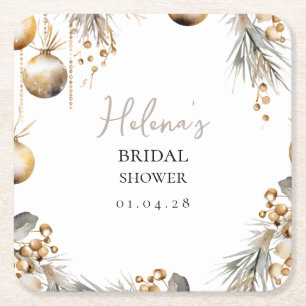 Bridal Shower Coaster Holly Christmas Design