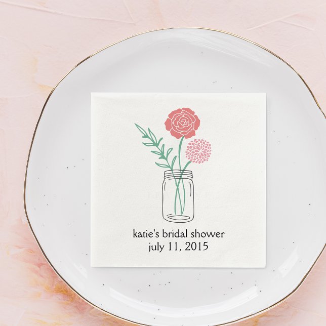Bridal Shower Cocktail Napkin, Botanical Mason Jar Napkin (Creator Uploaded)