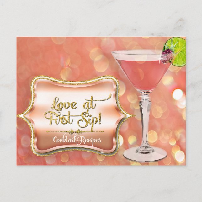 Bridal Shower Cocktail Recipe Twinkle Lights Postcard (Front)