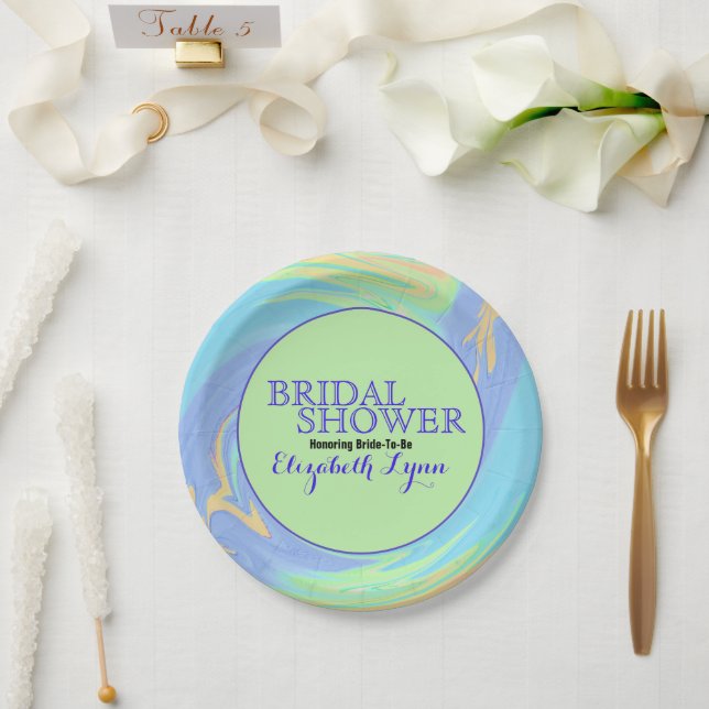 Bridal Shower Colourful Abstract Pastel Swirl Paper Plate (Wedding)