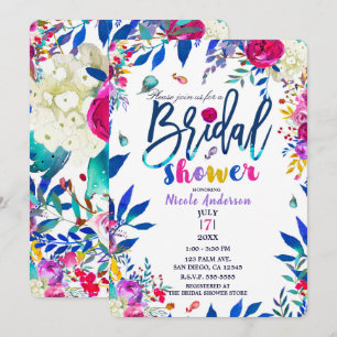 Bridal Shower Colourful Bright Bold Floral Flowers Invitation