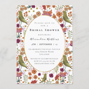 Bridal shower colourful flowers birds decorative invitation