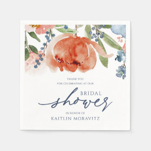 Bridal Shower Colourful Orange & Dusty Blue Peony Napkin