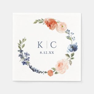 Bridal Shower Colourful Orange & Dusty Blue Wreath Napkin