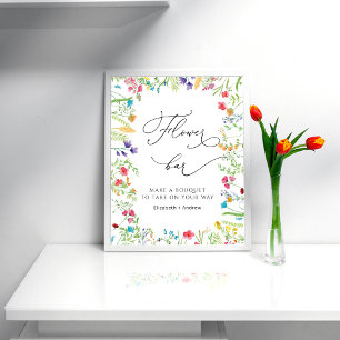 Bridal Shower Colourful Wildflower Flower Bar Poster
