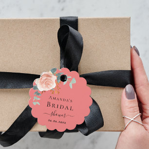 Bridal Shower coral rose gold florals Favour Tags