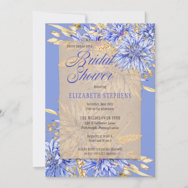Bridal Shower - Cornflower Blue Wildflowers Floral Invitation (Front)