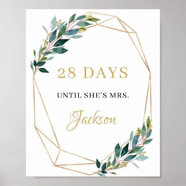 Bridal Shower Countdown sign green eucalyptus boho (Front)