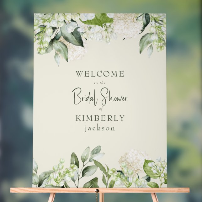 Bridal Shower Cream White Hydrangea Welcome Acrylic Sign (Neutral)
