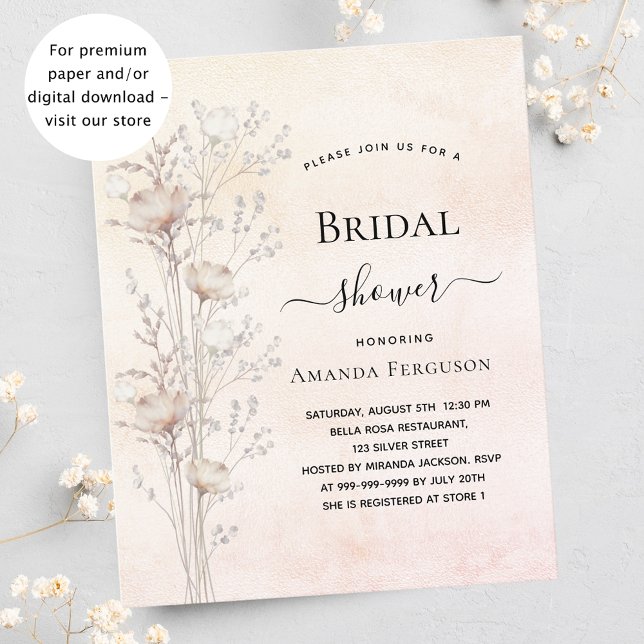 Bridal shower cream wildflowers budget invitation (Creator Uploaded)
