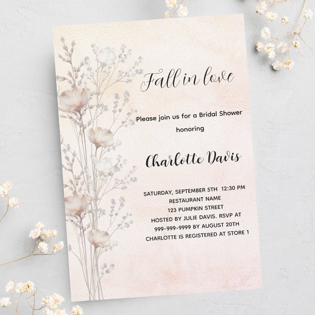 Bridal Shower cream wildflowers fall love luxury Invitation (Creator Uploaded)