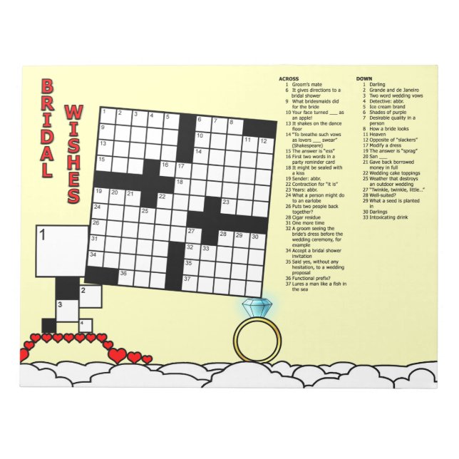 Bridal Shower Crossword Game Book (11x11 Grid) Notepad (Front)