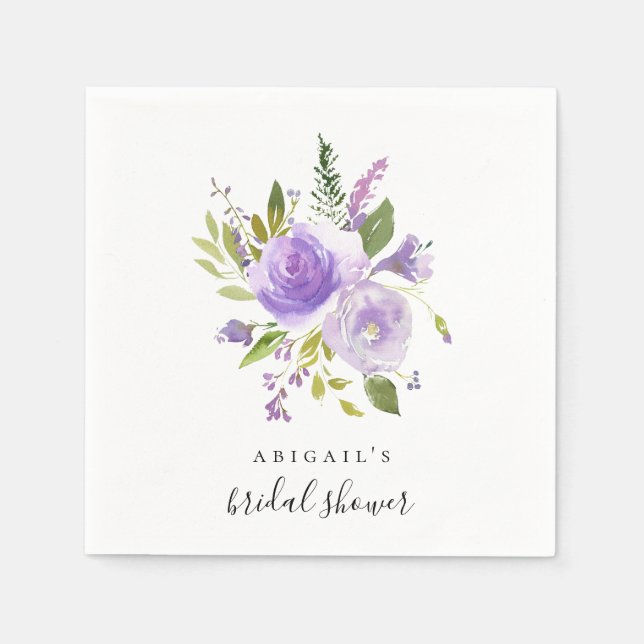 Bridal Shower Custom Napkins Lilac Floral Watercol (Front)
