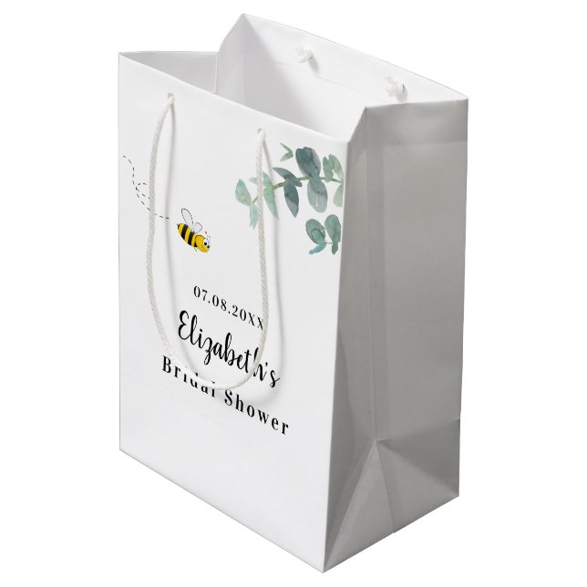 Bridal Shower cute bee eucalyptus greenery white Medium Gift Bag (Back Angled)