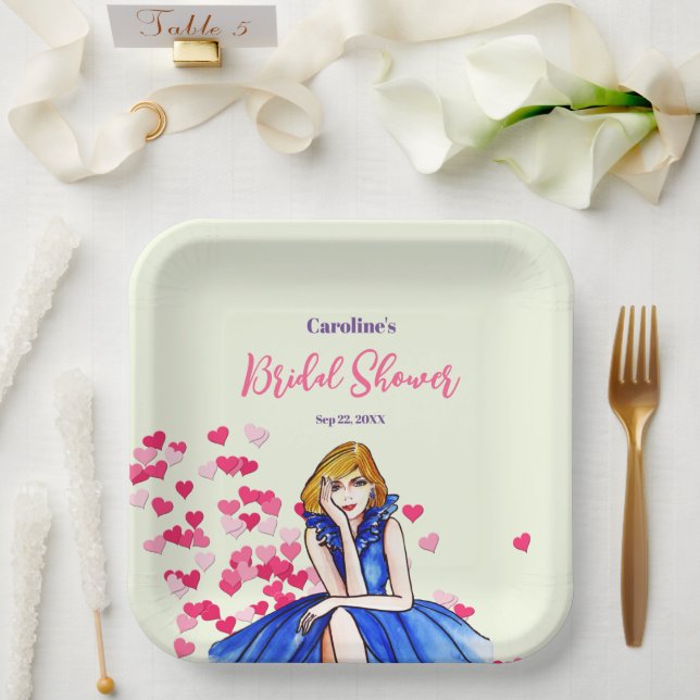 Bridal Shower Dark Royal Blue Cocktail Gown  Paper Plate (Wedding)