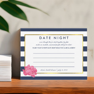 Bridal Shower Date Night Cards Navy Stripe Peony