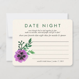 Bridal Shower Date Night Ideas Card   Purple Pansy